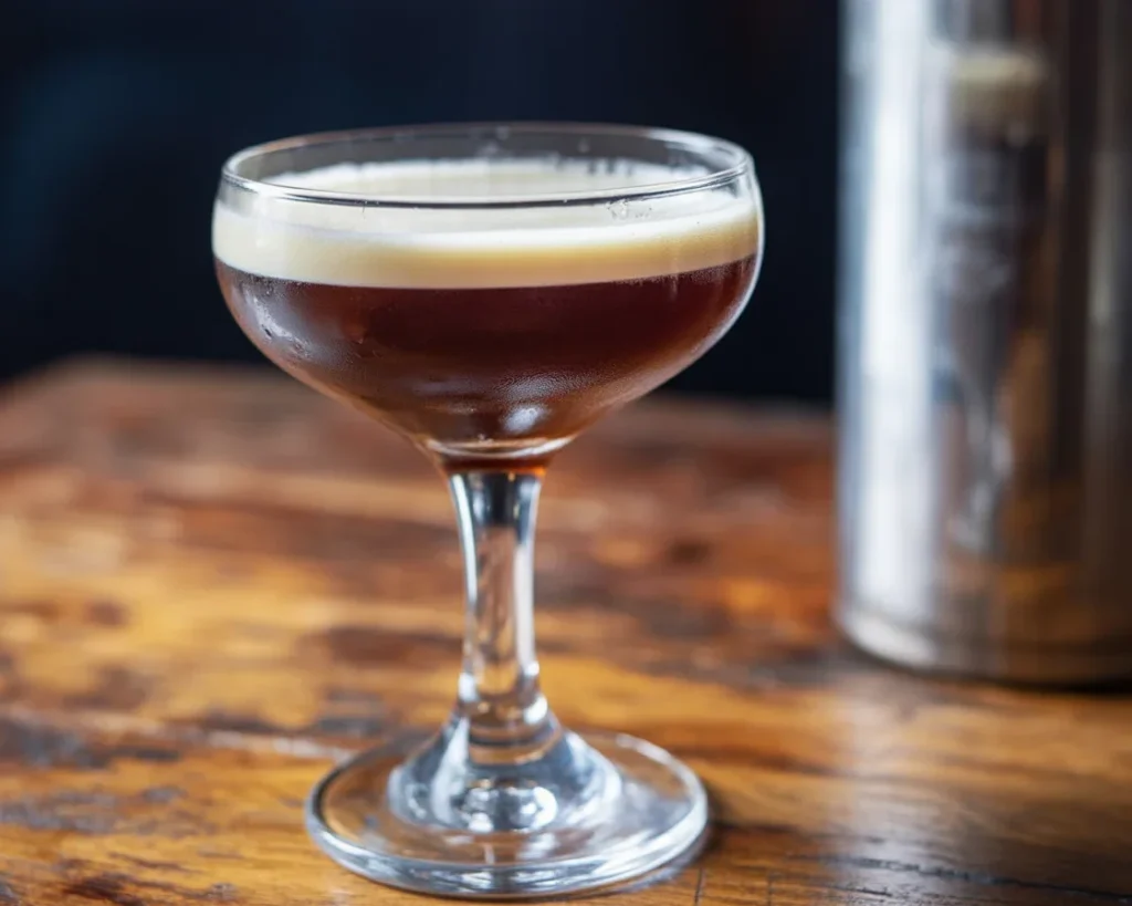 Caffè Shakerato w kieliszku martini z bitą pianką