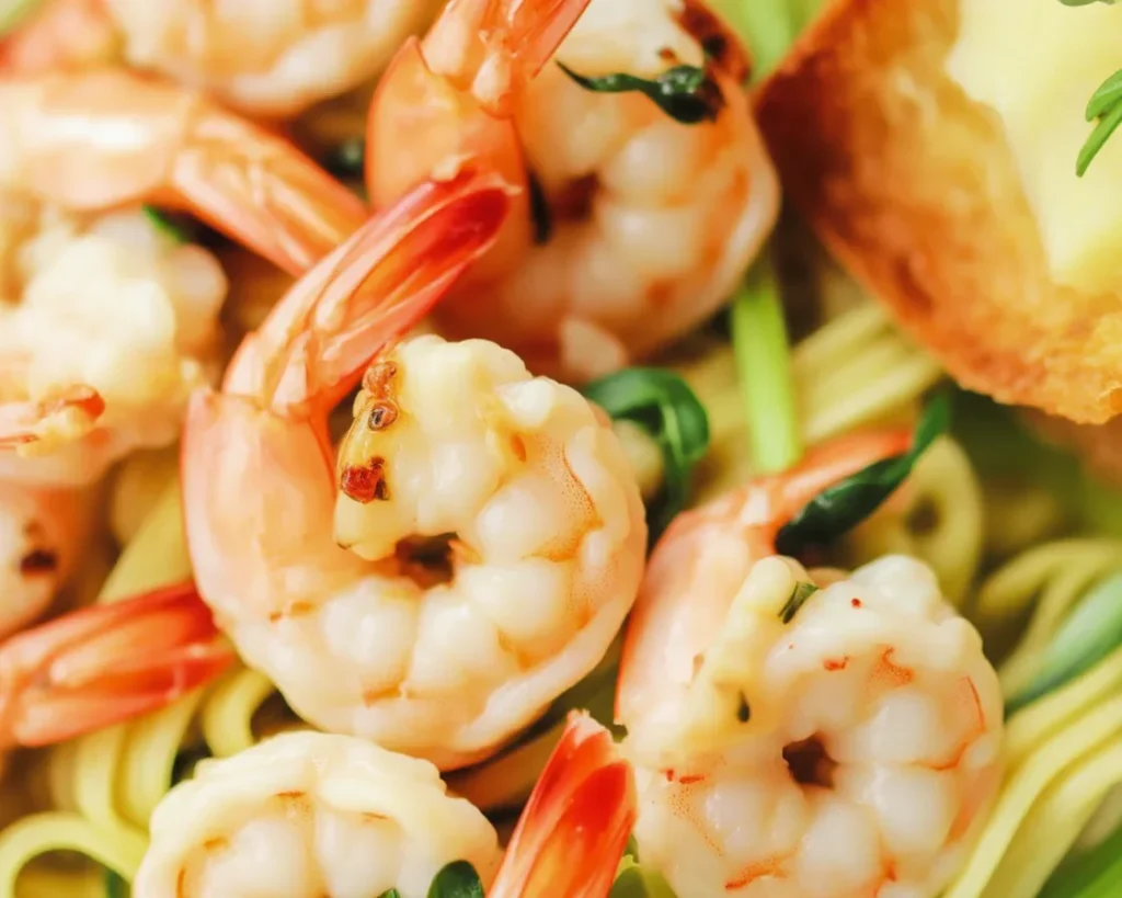 Krewetki na spaghetti z cukinii z czosnkiem i suszonymi pomidorami