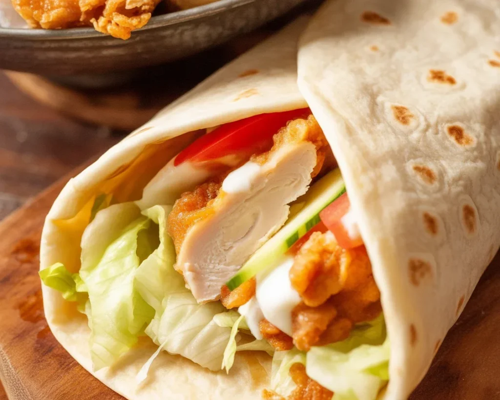 Tortille z kurczakiem curry z warzywami na talerzu